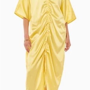 Just Fab Pale Yellow Ruched Kaftan Dress NWOT